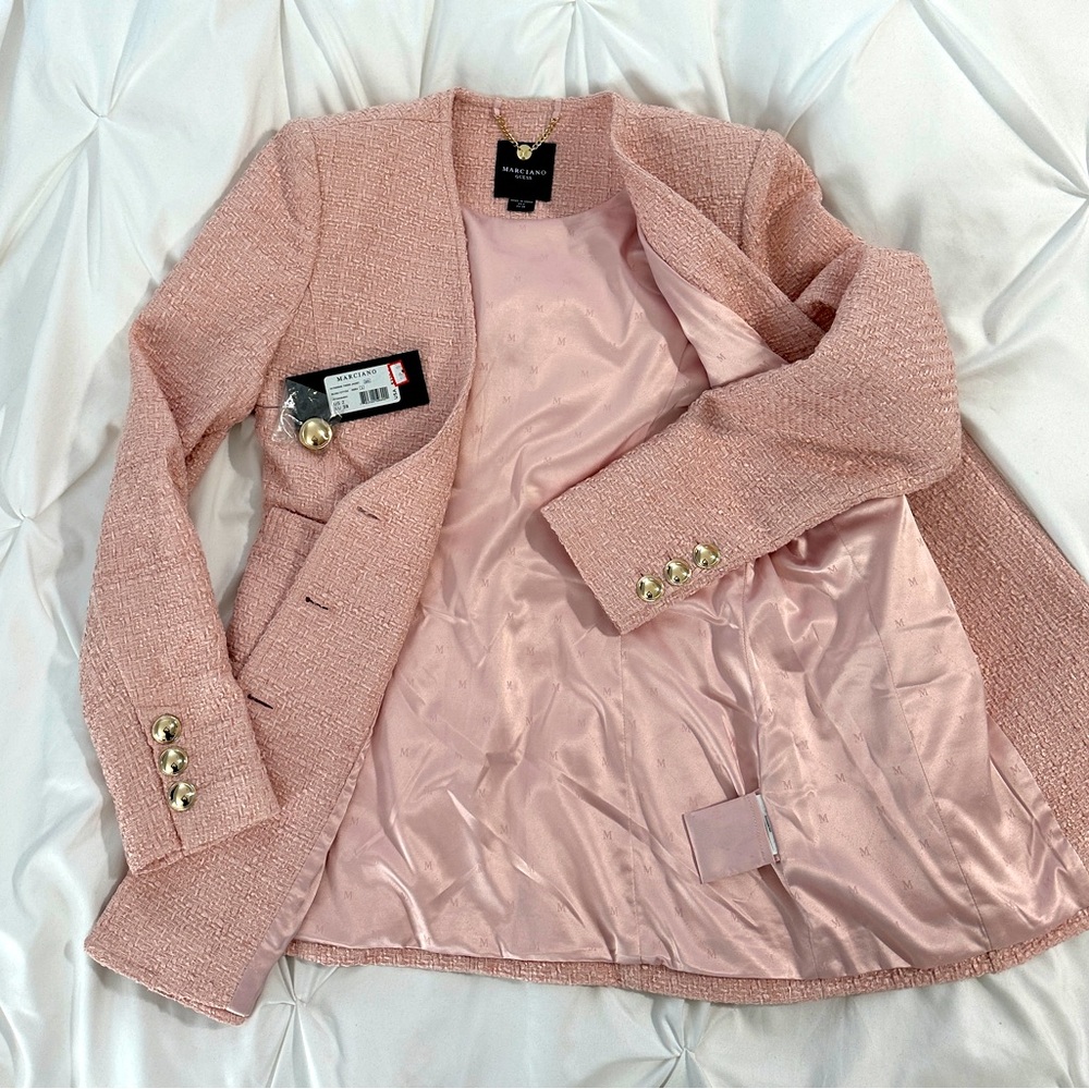 Marciano Katherine Tweed Jacket, Blush Cotton Size 2